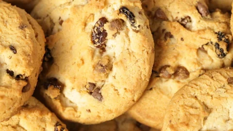 Close up of rotating chocolate chip Cookies Stock Footage 89800657