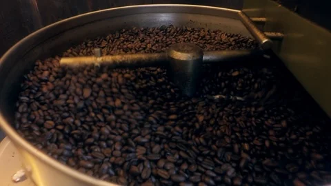 Close Up Of A Rotating Drum Toasting Coffee Video stock 88449534