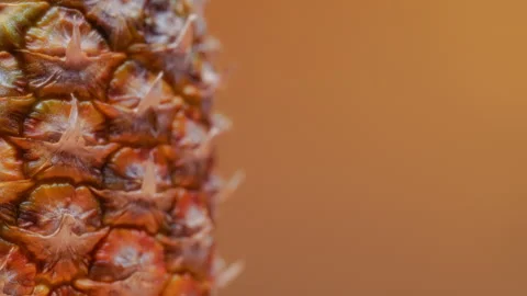 Close up of rotating fresh pineapple on orange background Stock Footage 293625334