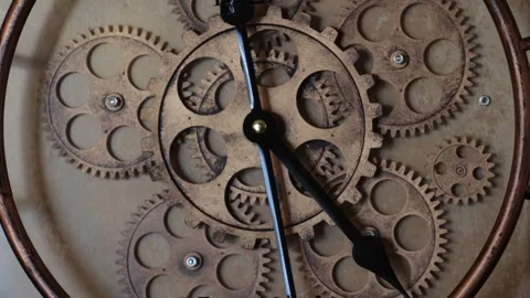 Close-up of the rotating gears of a wall clock. Stock Footage 301253677