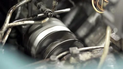 Close-up of rotating part of generator. Clip. Cylindrical part of engine rotates Stock Footage 170846967