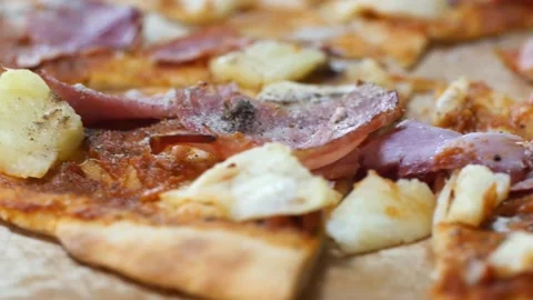 Close up of rotating pizza. chef cooking pizza. hot juicy pizza closeup Stock Footage 149576609