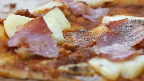 Close up of rotating pizza. chef cooking pizza. hot juicy pizza closeup Stock Footage 149576656