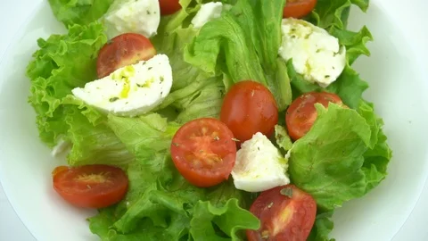 Close Up of a Rotating Salald Plate Stock Footage 93833931