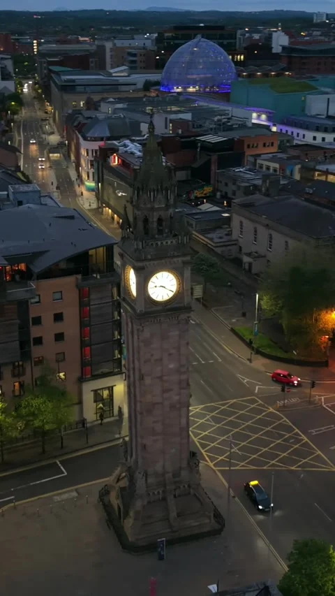 Close-up rotating social ratio vertical video of The Albert Clock in Belfast Stock Footage 336204370