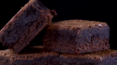 Close Up Rotating Stack of Fudgy Chocolate Brownie Squares Stock Footage 329145026
