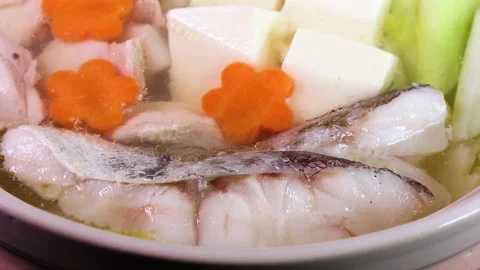 A close up of a rotating yosenabe Stock Footage 324598986