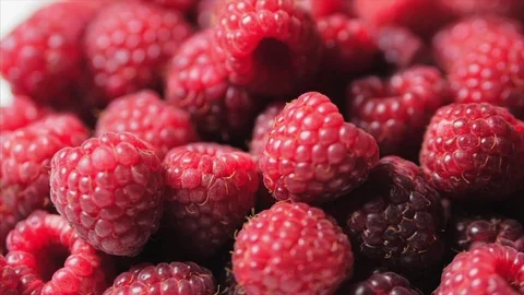 Close Up Rotation Loopable Raspberry. Fresh, Juicy Raspberry Background, Ripe Stock Footage 114026533