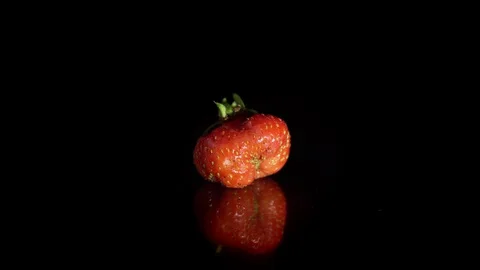 Close-up rotation red ugly strawberry . Stock Footage 118656002