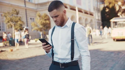 Close up rotation view of busy stylish young Caucasian attractive bearded man Stock Footage 115666850