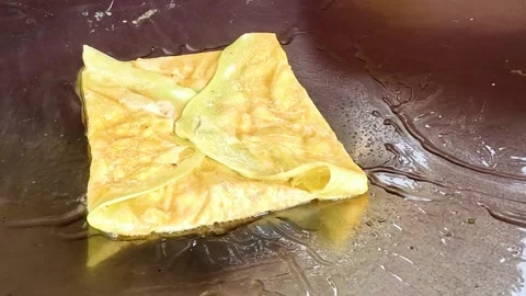 Close-Up of Roti Being Flipped on Griddle 動画素材 307179984