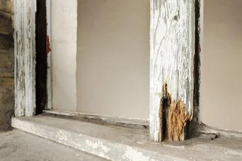 Close up of rotten sash window frame Stock Photos