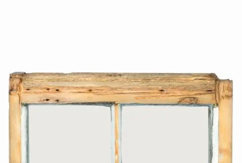 Close up of rotten sash window frame against white background Stock Photos