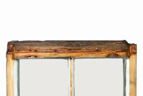 Close up of rotten sash window frame against white background Stock Photos