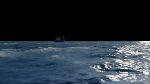 Close Up Of Rough Ocean Waves And Fishing Boat Sailing, Luma Matte Video stock 156956676