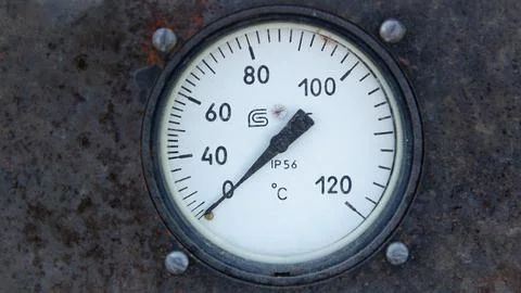 Close-up of a round analog measuring device on a pink background Stock Photos