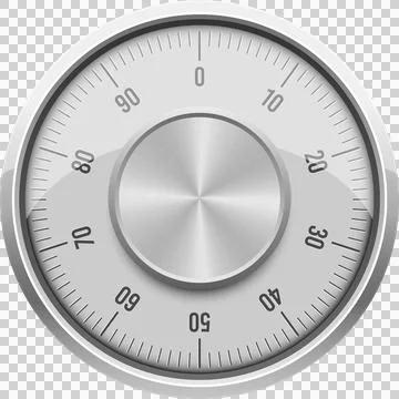 Close-up of a round metal dial with numerical markings, reminiscent of a se.. Stock Illustration