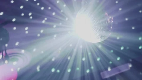 Close-up of round mirror ball shimmering. Shining disco ball hanging on the Stock Footage 172096492