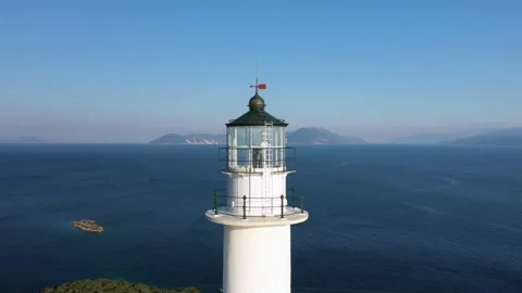 Close up round shot of top of lighthouse of Lefkada cape. Stock Footage 158325357