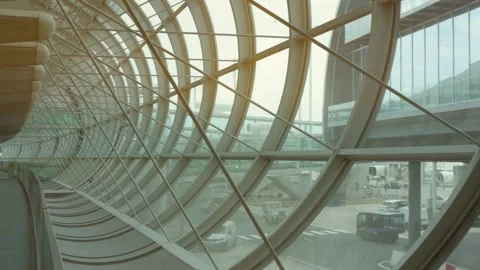 Close-up of round window front at paris airport without people Stock Footage 281012356