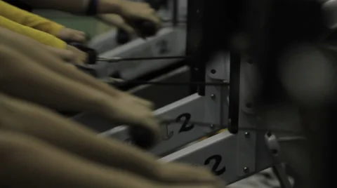 Close up of rowing machine hands Stock Footage 49491423