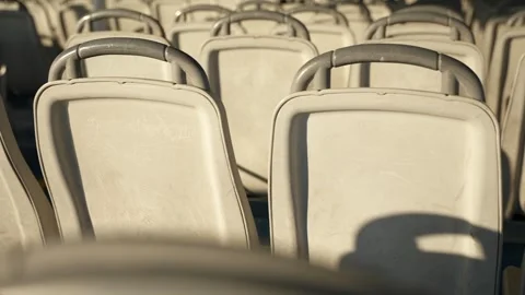 Close up of rows of back empty plastic seats on ferry Stock Footage 251593103