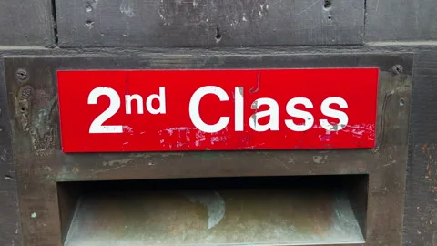 A close-up of a Royal Mail 2nd Class post box. Stock Footage 305069396