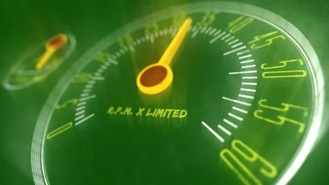 Close up of RPM speedometer going up shaking tachometer high speed green screen. Stock Footage 276980102