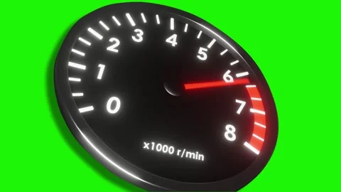 Close up of RPM speedometer going up shaking tachometer high speed, green screen Stock Footage 276980121
