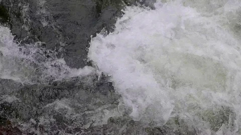 Close up of a rriver rapid, pan up to reveal the entire river. Stockbeeldmateriaal 93385980