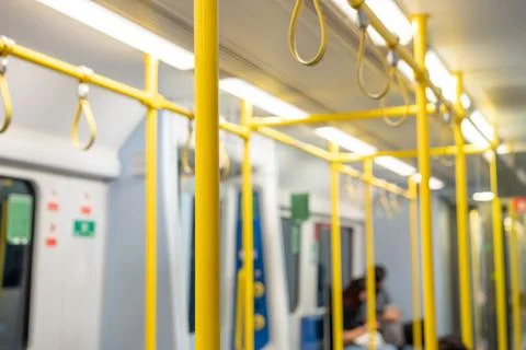 Close up the rubber - plastic cable hand holding in ariport rail link train. Stock Photos