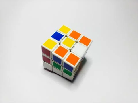 Close up of rubik's cube isolated on white background Stock Photos