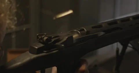 Close up of Ruger Mini-14 semi-automatic rifle firing a shot Video stock 238971983