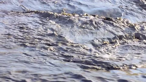 Close-up, a rushing stream of dirty water after a heavy rain. Video stock 150236123