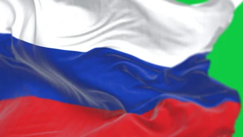 Close-up of Russia flag waving in the wind isolated on green background Stock Footage 305984446