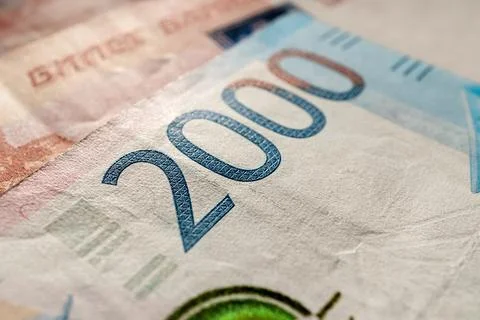 Close-up of Russian banknotes. Denomination of five and two thousand rubles. Stock Photos