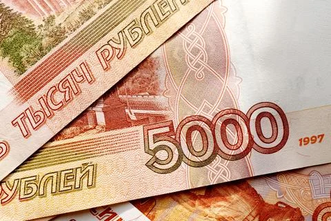 Close-up of Russian banknotes. Five thousand bill. Close-up Stock Photos