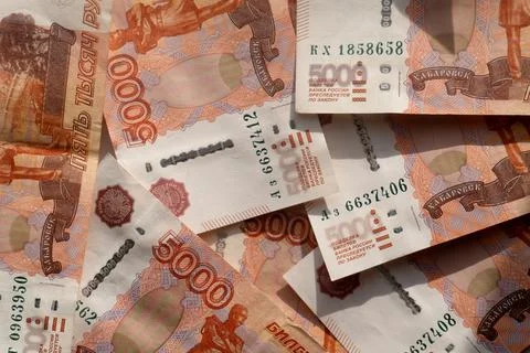 Close-up of Russian banknotes. Five thousand bill. Close-up Stock Photos