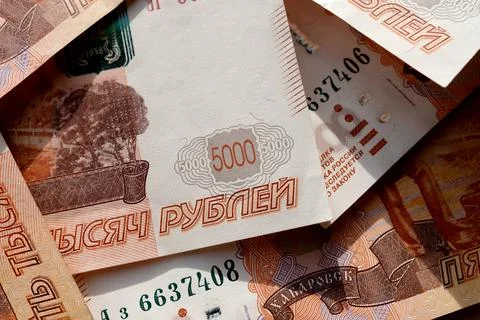 Close-up of Russian banknotes. Five thousand bill. Close-up Stock Photos