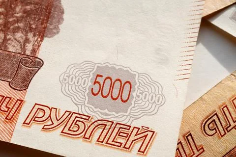 Close-up of Russian banknotes. Five thousand bill. Close-up Stock Photos