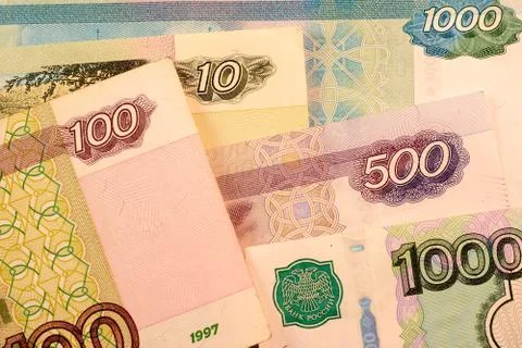 Close up Russian currency note, Ruble or RUB Stock Photos