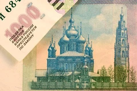Close up Russian currency note, Ruble or RUB Stock Photos