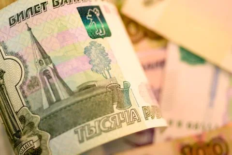 Close up Russian currency note, Ruble or RUB Stock Photos
