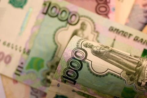Close up Russian currency note, Ruble or RUB Foto stock