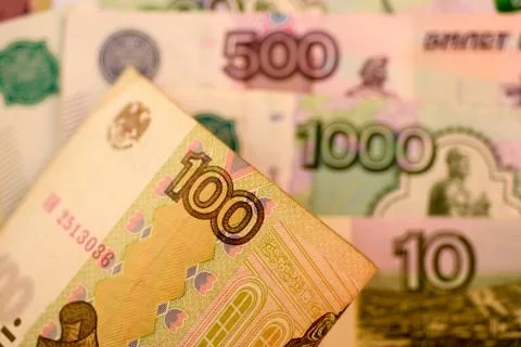 Close up Russian currency note, Ruble or RUB Stock Photos