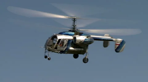 Close-up of Russian helicopter flying in clear sky Video stock 58338078