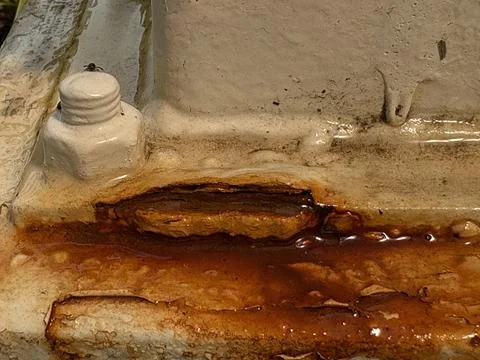 Close-Up of Rust Formation on Painted Metal Surface Stock Photos