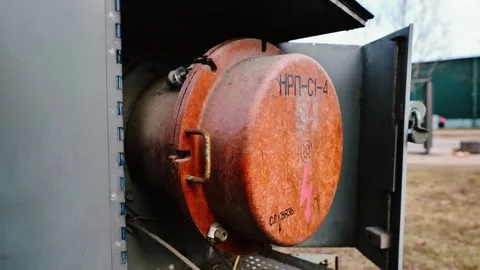 Close Up of Rusted Soviet Power Unit in Riga Street Cabinet - Urban Decay Detail 動画素材 310209651