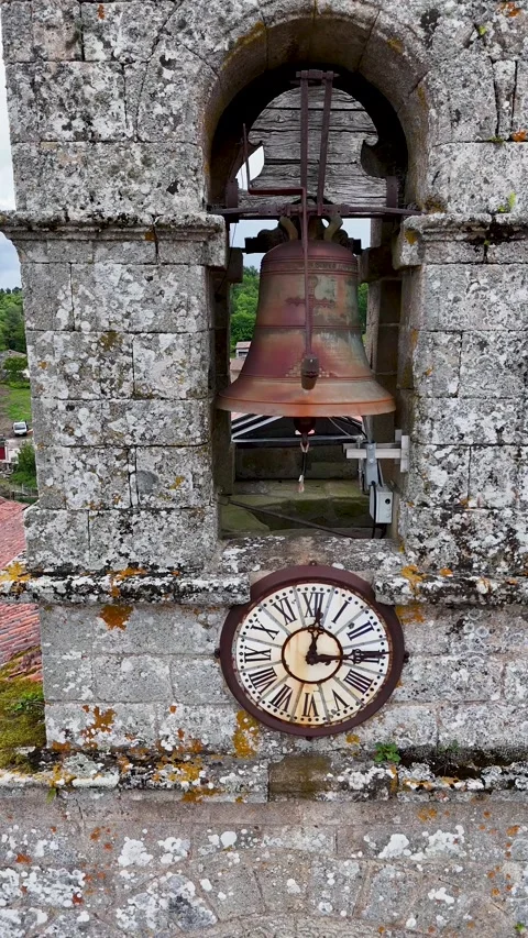 Close up of a rustic church bell tower clock face Stock Footage 334794609