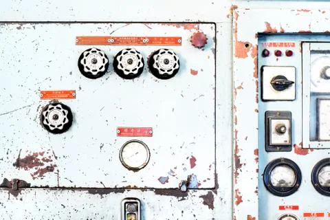 Close up Rustic control panel of old machine,grunge object Stock Photos
